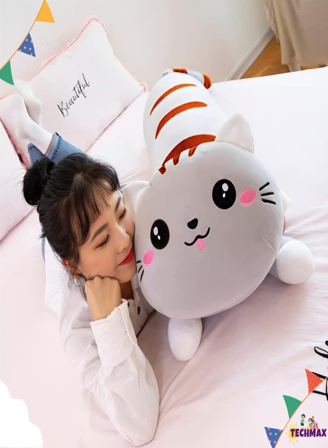 TechMax Solution Grey Cat Soft Long Throw Pillow - Plush Cotton Kitten Cuddly Stuffed Cute Doll Toy - Gift for Kids and Girlfriend - Image 3